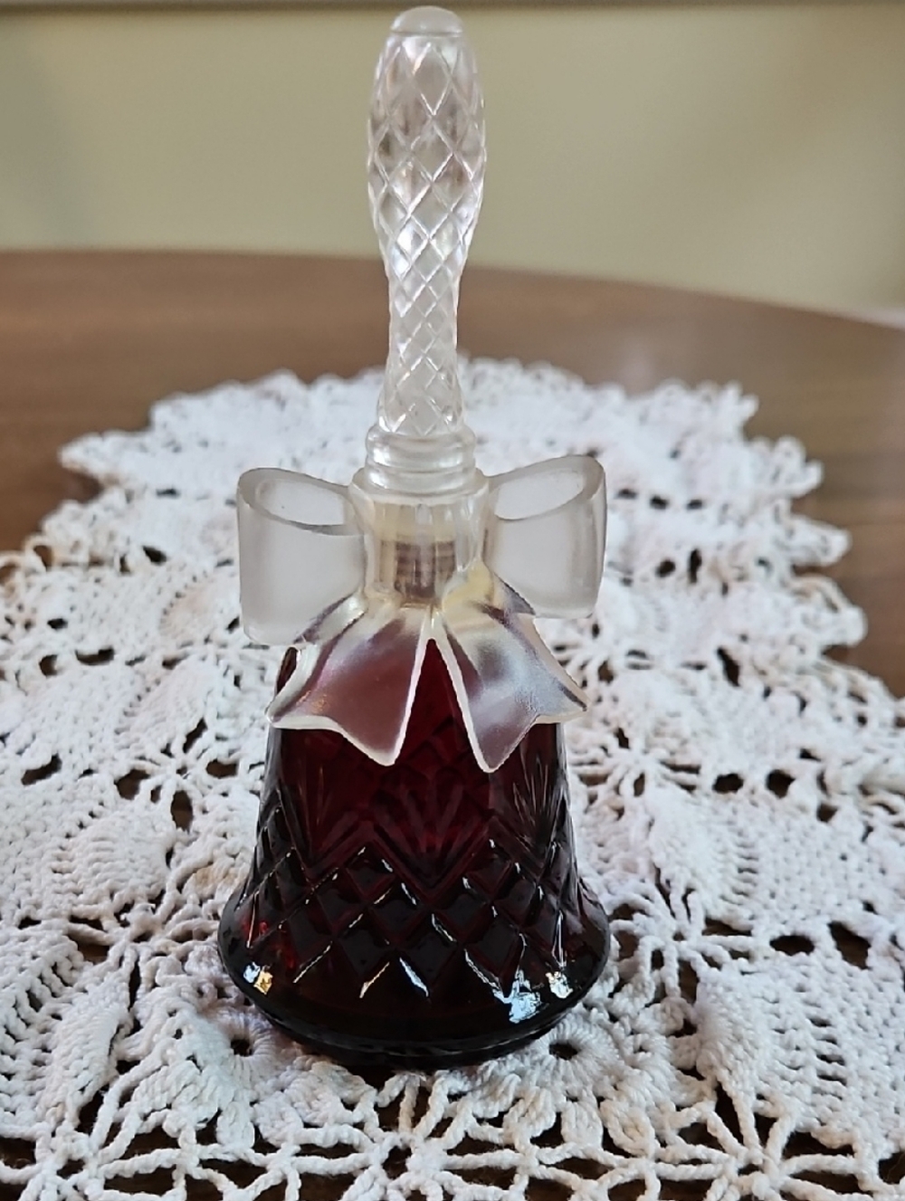 Avon Vintage Crystalsong Cut Glass Bell Decanter with Frosted Bow.